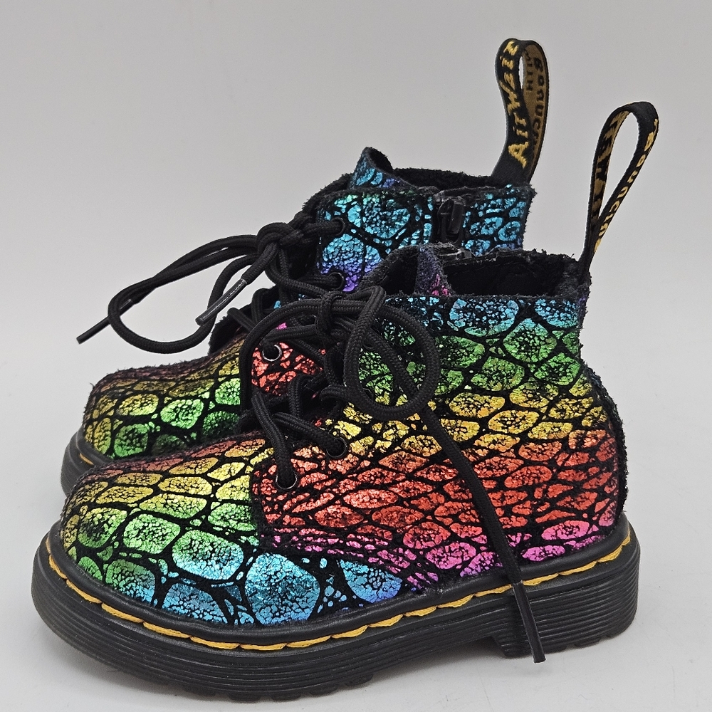 Dr Martens Pascal suede leather metallic rainbow cheetah combat boots size 5